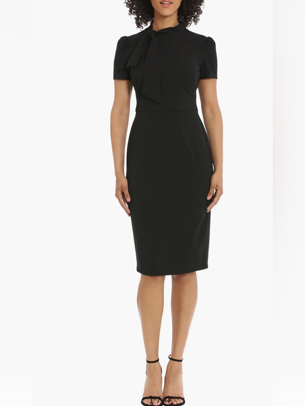 Maggy London Black Midi Tie-Neck Sheath Dress